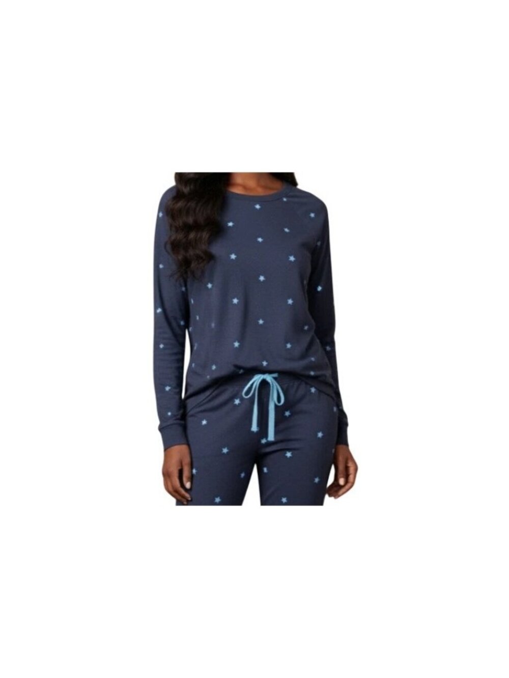 Insomniax Womens Long-Sleeve Star Print Pullover Top Navy Blue